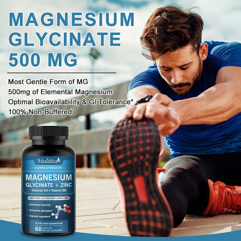 Magnesium Glycinate 500Mg with Vitamin D B6 Zinc Bone Heart Muscle Nerve Health