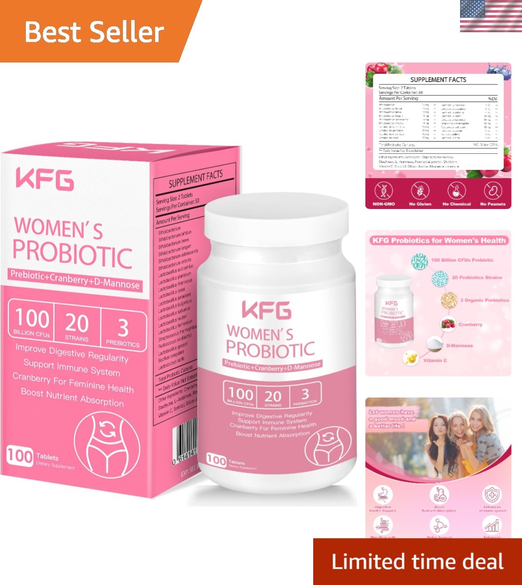 Organic Probiotic Tablets for Women’s Health: 50-Day Supply of 100 Tablets