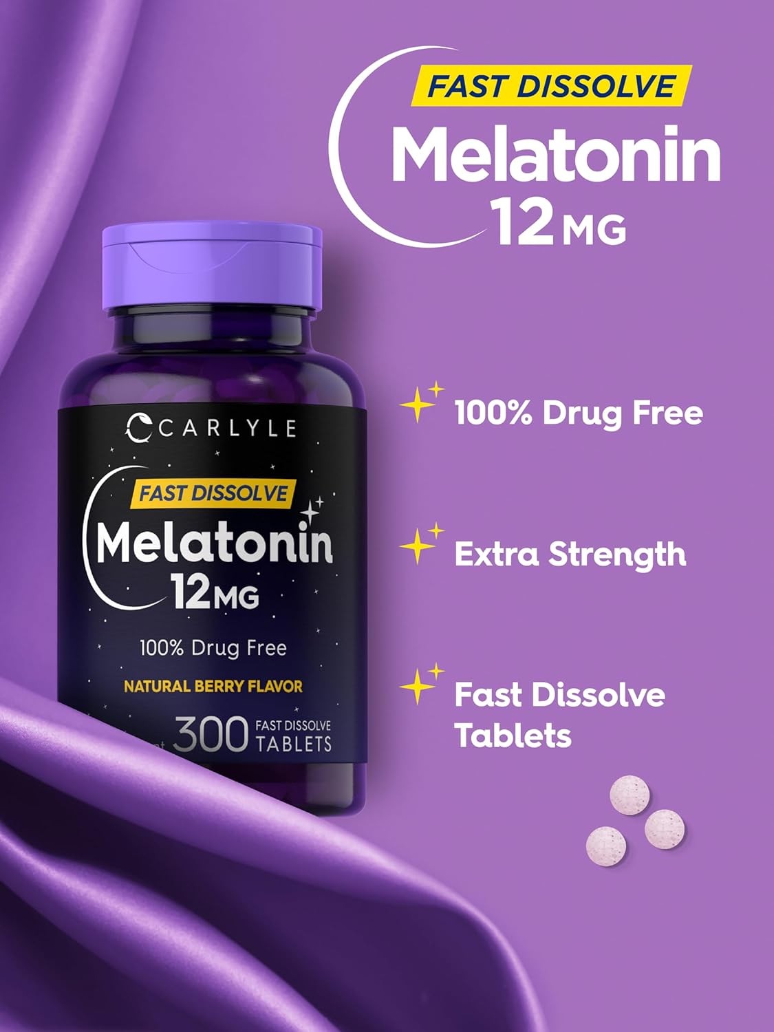 Carlyle Melatonin 12 mg Fast Dissolve 300 Tablets | 300 Count (Pack of 1)