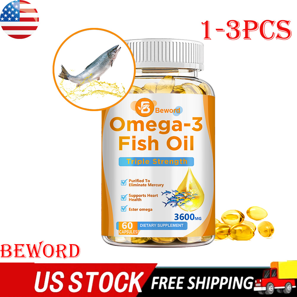 1-3 Pack Omega-3 Fish Oil 3600mg Triple Strength 2800mg Active 60 Softgels