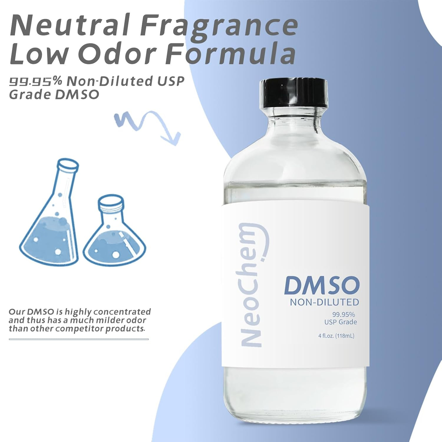 99.95% Pure DMSO Liquid 4 oz | Pharma Grade Odorless Non-Diluted in Glass