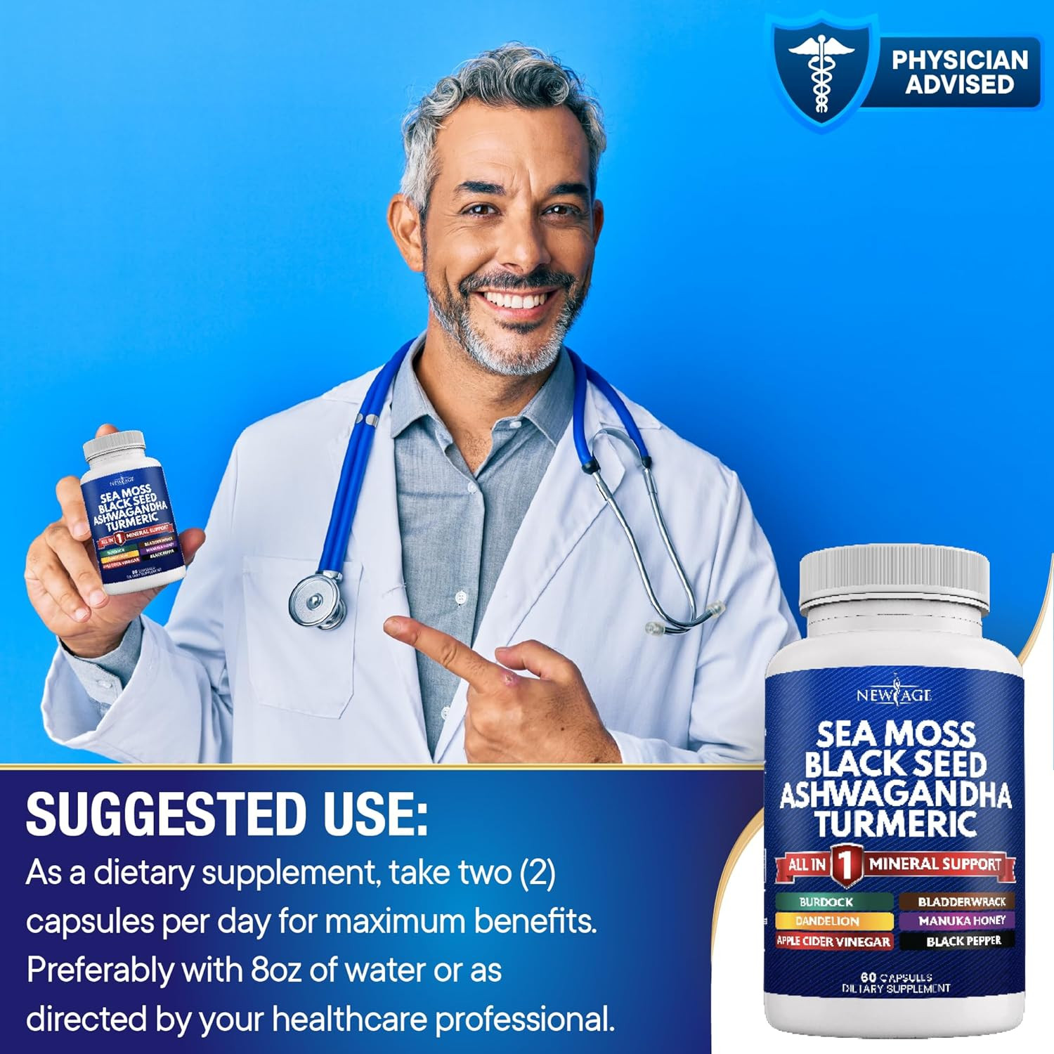 Silica Sea Moss 3000Mg Black Seed Oil 2000Mg Ashwagandha 1000Mg Turmeric 1000Mg