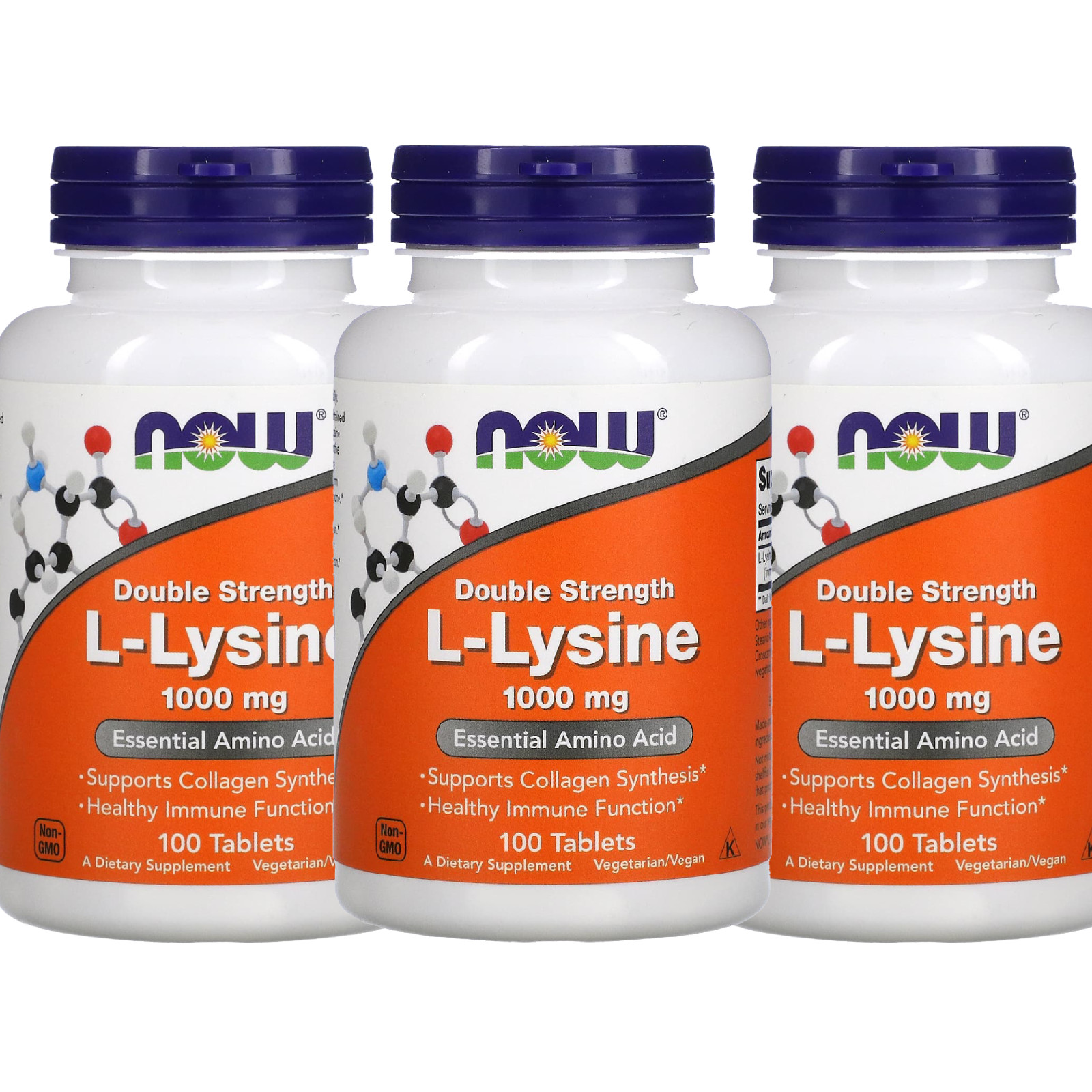 NOW Foods (3 PACKS) L-Lysine Double Strength 1000mg Tablets – 100 Count