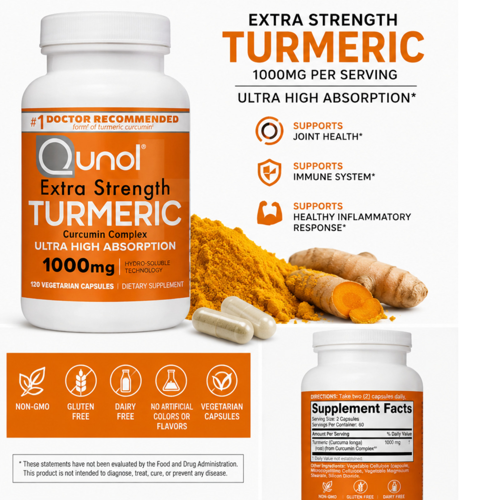 Qunol Turmeric Curcumin 1000mg Extra Strength Joint Support 120 Capsules
