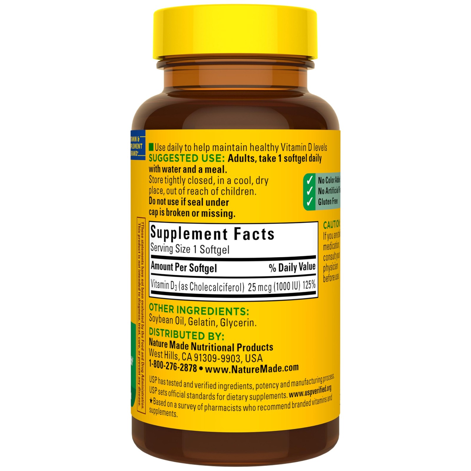 Nature Made Vitamin D3 1000 IU (25 mcg), 100 Count (Pack of 1), Brown