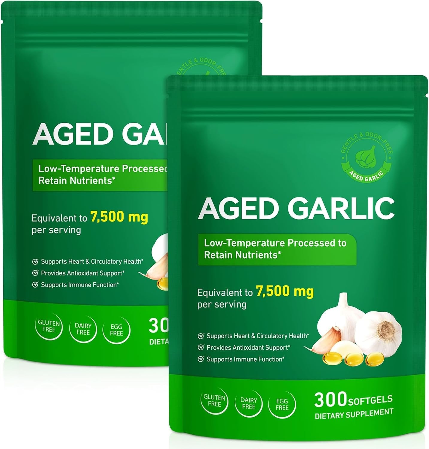 Best Aged Garlic Extract, 300 Softgels, 7500mg Odorless | Heart & Immune Pack 2