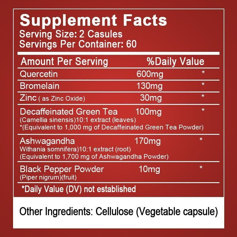 120 Capsules Quercetin with Bromelain – Premium Antioxidant Immune Support