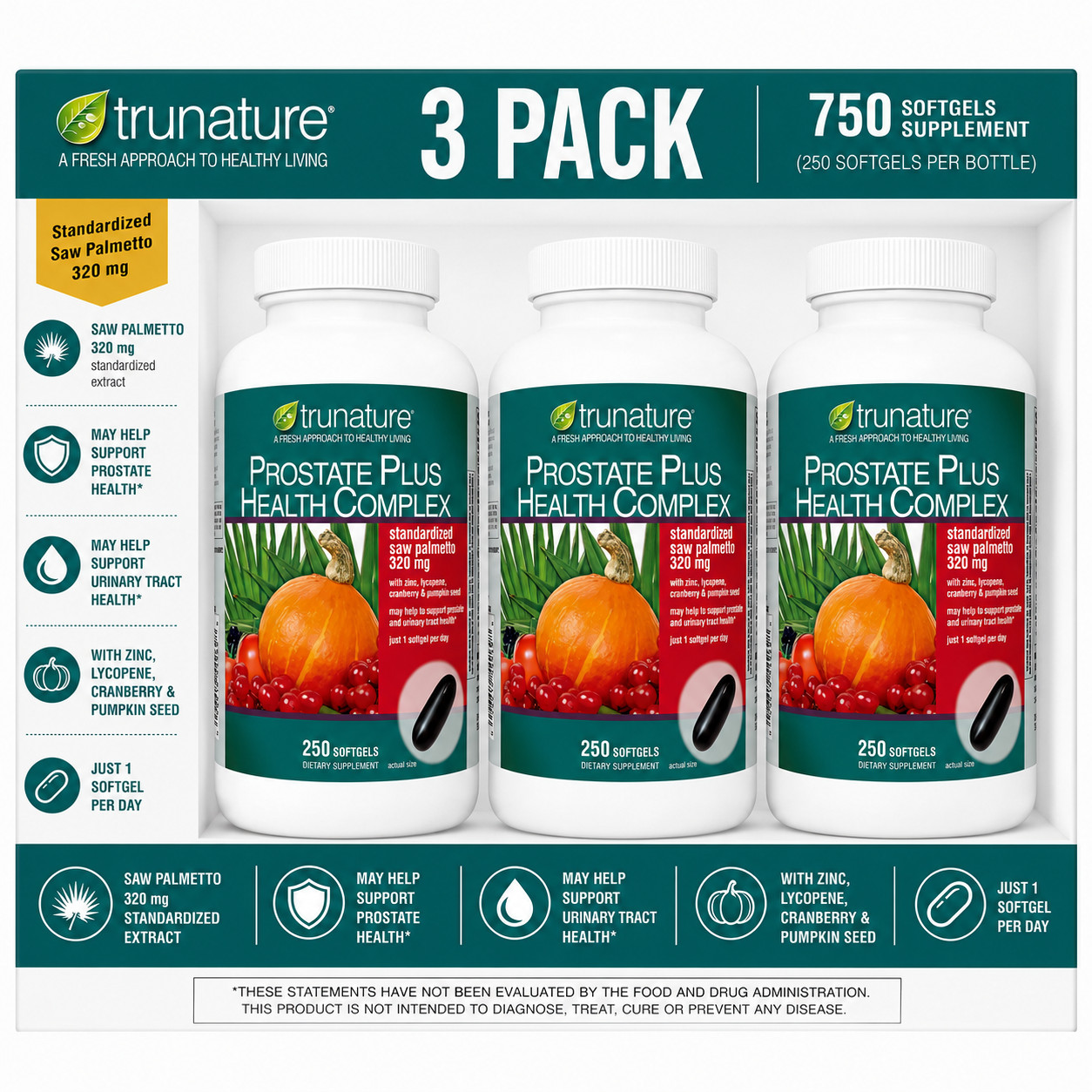 3-Pack Trunature Prostate Plus Health Complex, 250 Softgels