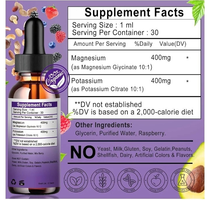 Magnesium Potassium Liquid Drops 24,000 mg EXP: 10/2026