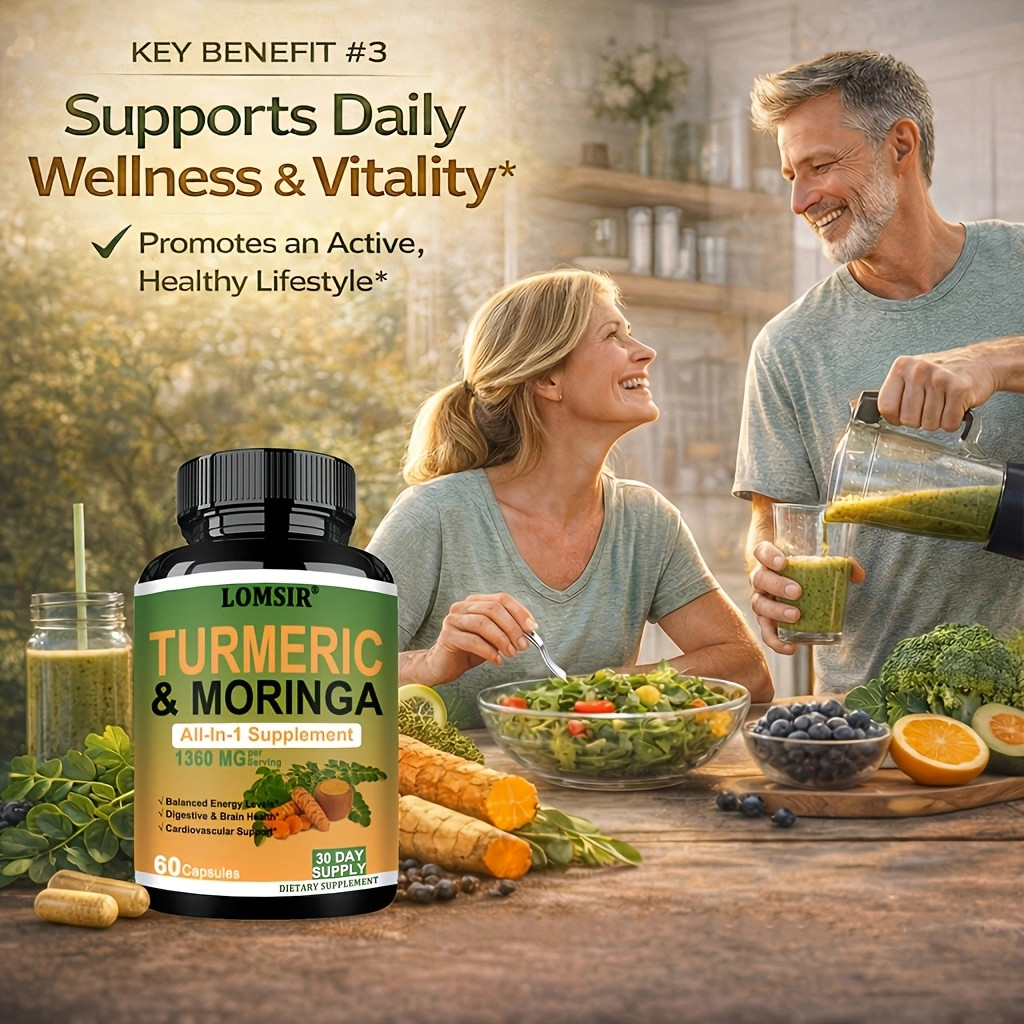 Moringa + Turmeric Curcumin Supplement for Gut Health, Energy – 60 Capsules