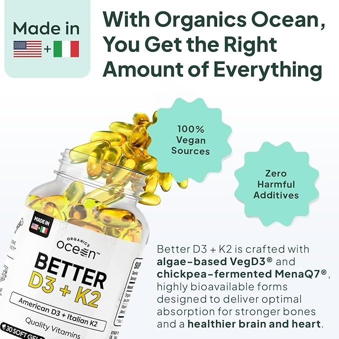 Organics Ocean Better D3 + K2 Organic Vegan Supplement 30 Softgels