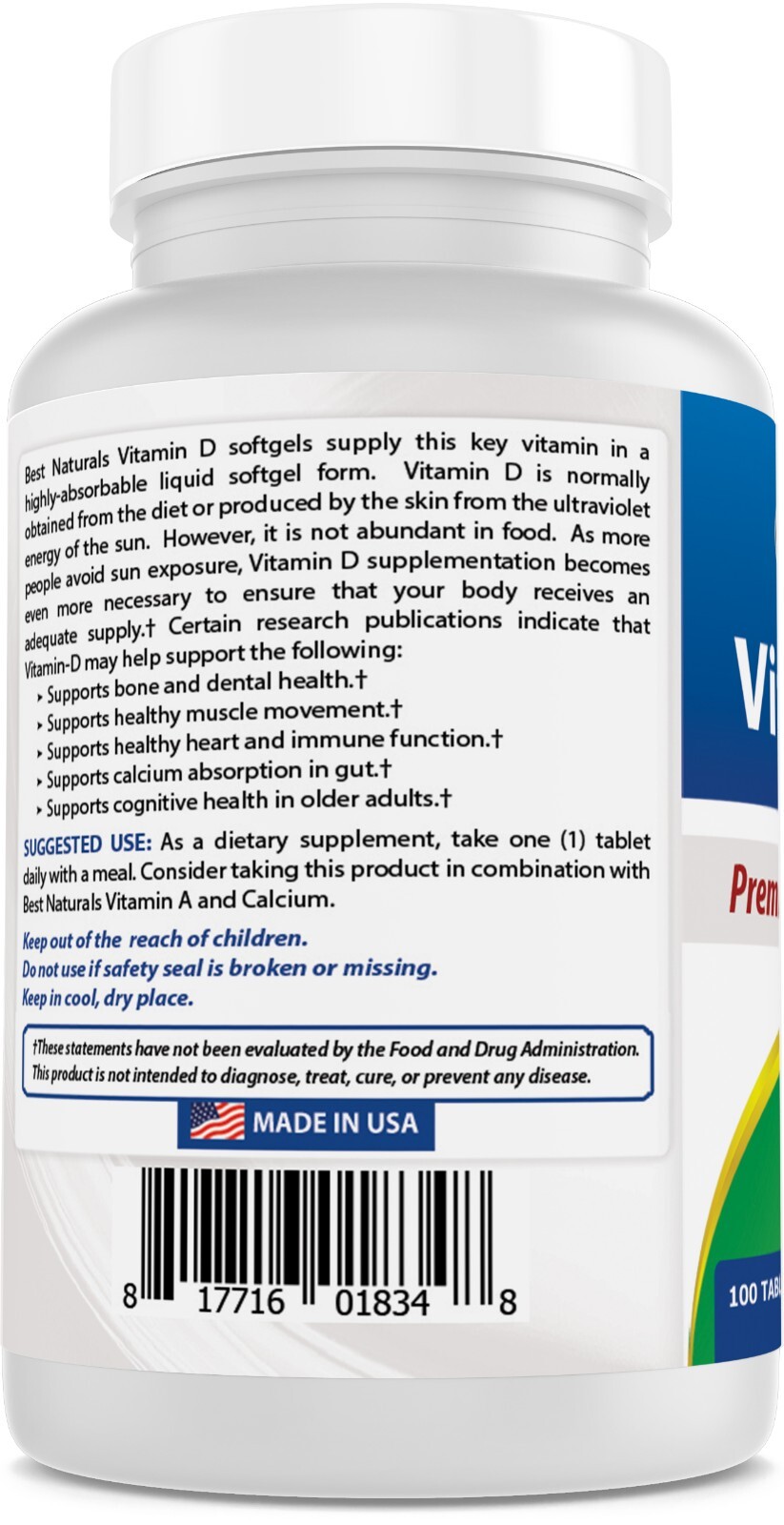 2 Pack Best Naturals Vitamin D3 2000 IU 100 Tablets
