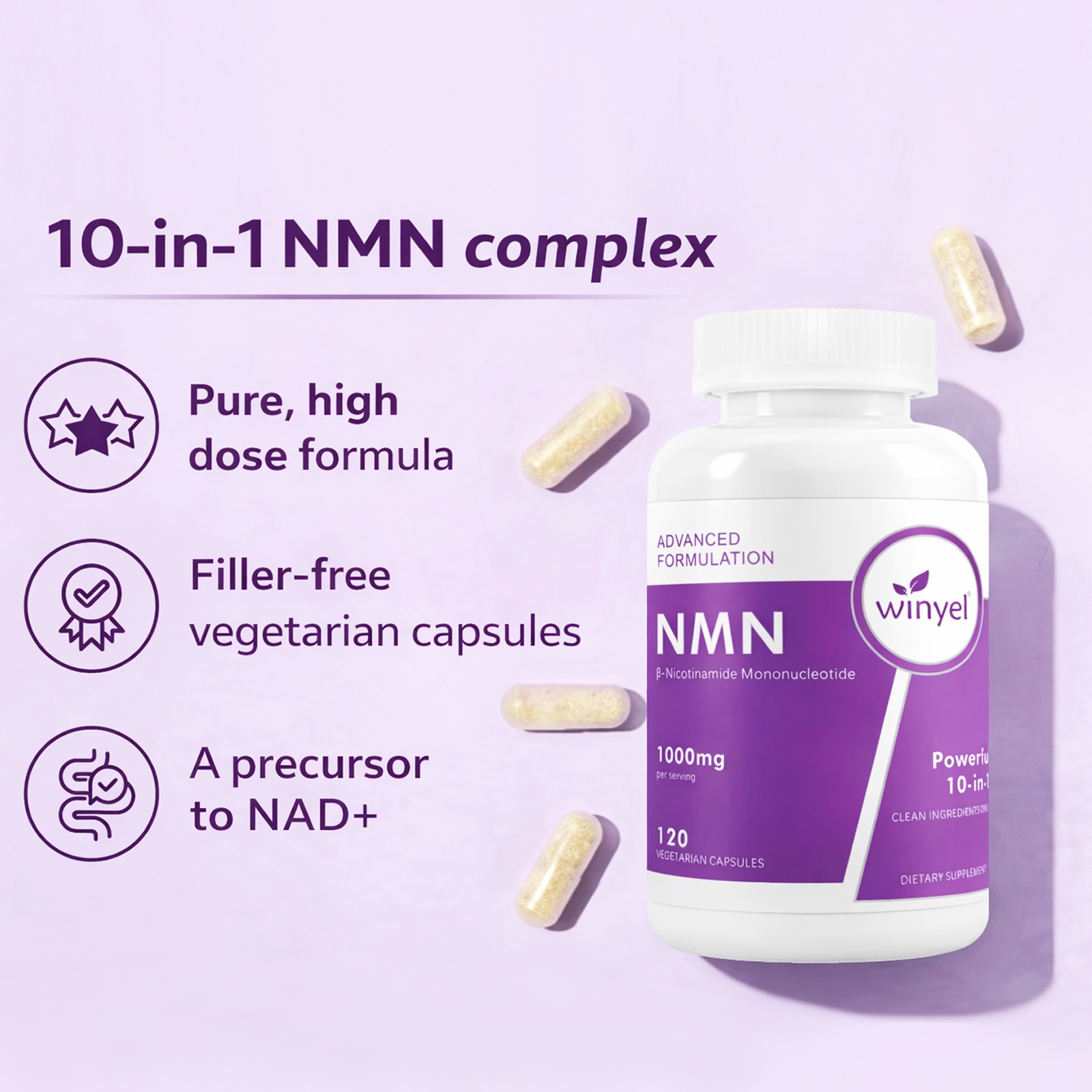 WINYEL Resveratrol CoQ10 Quercetin Glutathione TMG 10-in-1 Complex Capsules