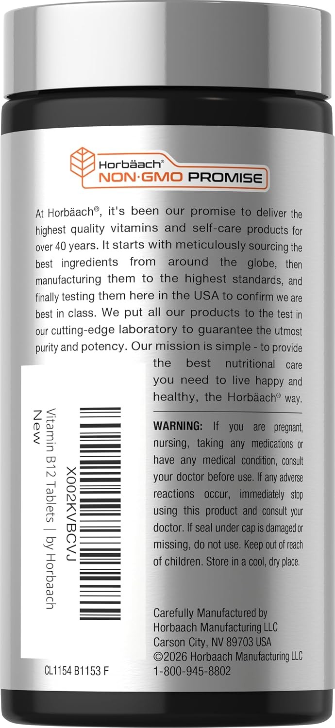 B12 Sublingual 1000 mcg | 400 Dissolvable Vitamins | Vegan Tablets | by Horbaach