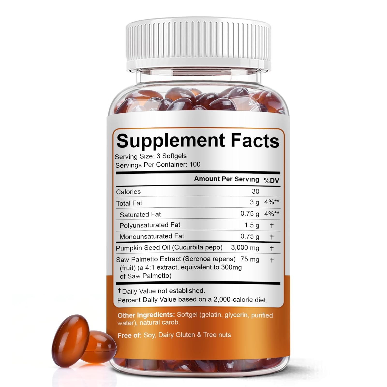 Pumpkin Seed Oil & Saw Palmetto Softgels 3000mg, 300 Count | Cold-Pressed, Non-G