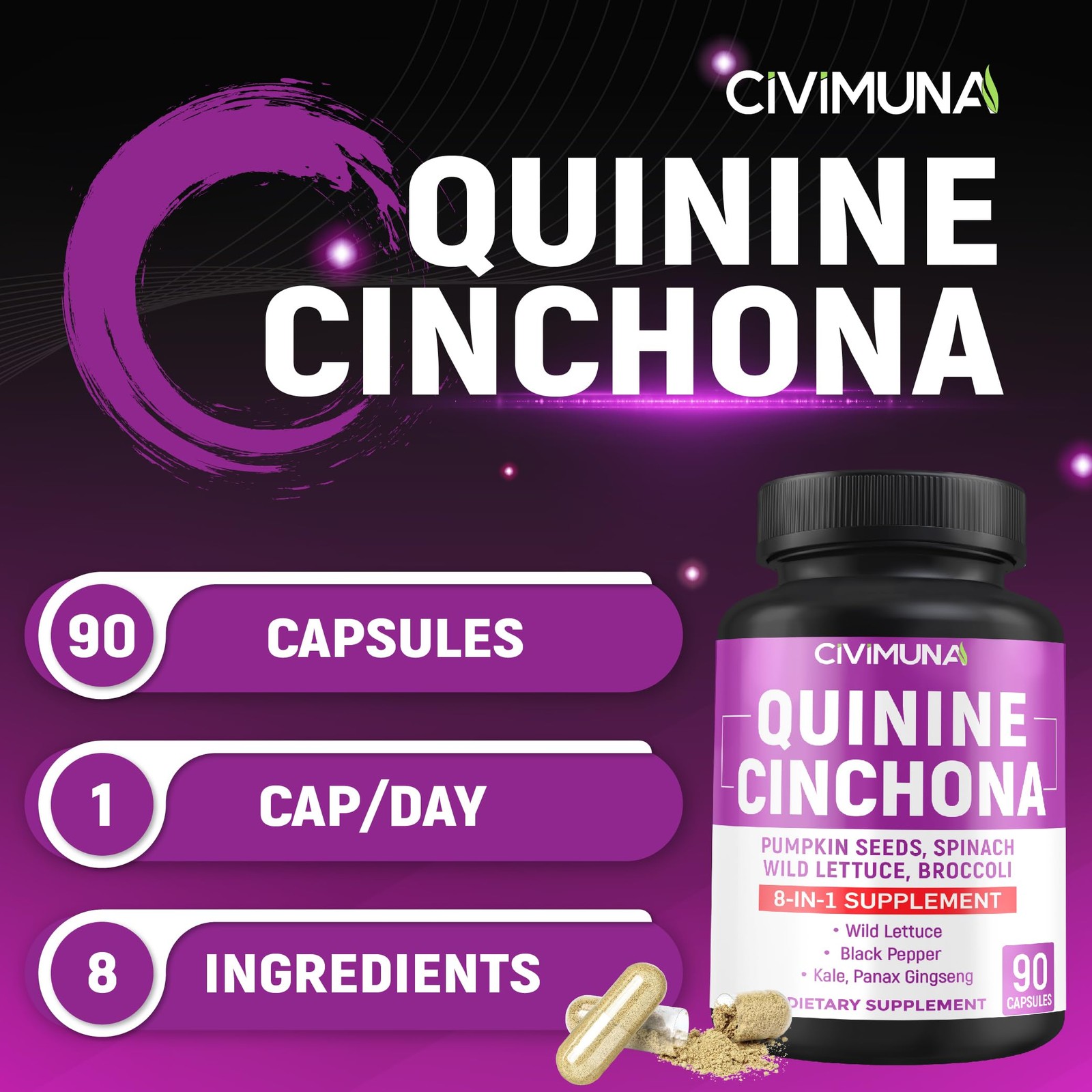 CIVIMUNA Quinine Cinchona Bark Capsules with Quinine Cinchona Bark, Pumpkin S…