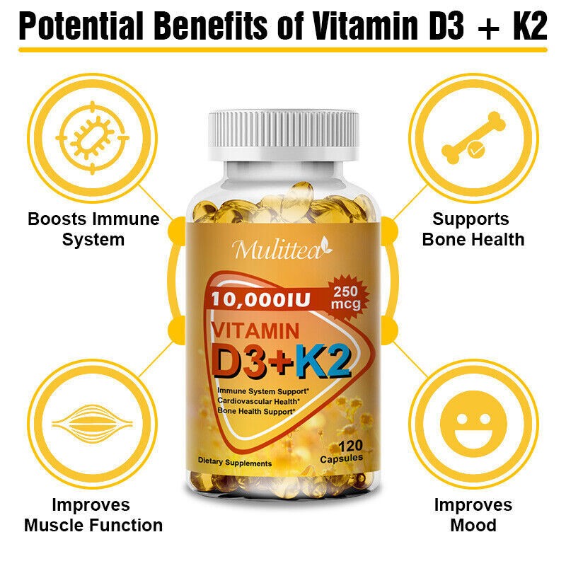 Vitamin K2 (MK7) with D3 10,000 IU Supplement, 120-600 Capsules, Immune Health