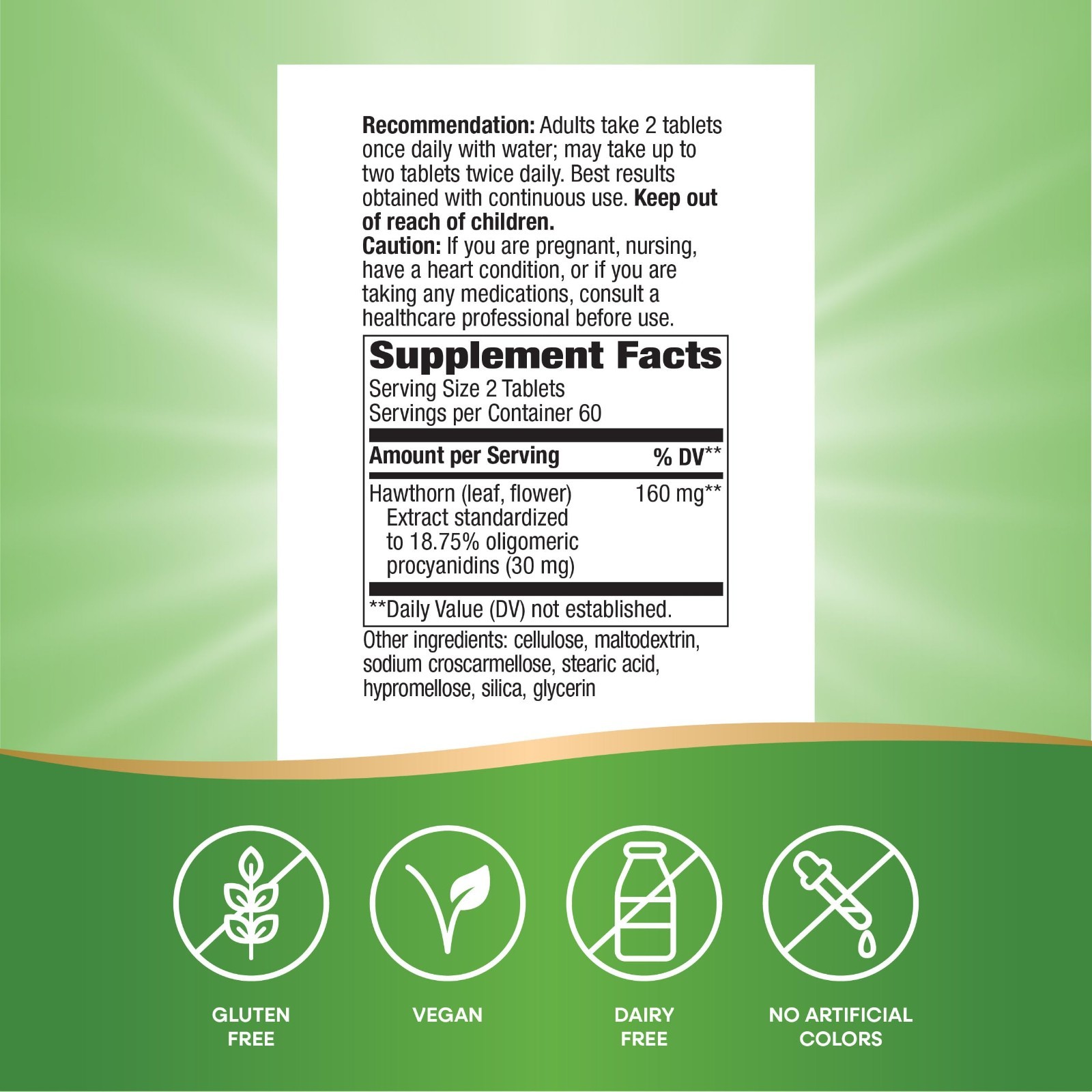 HeartCare Hawthorn Tablets 120 ct | 160 mg Standardized Extract | Vegan, Gluten-