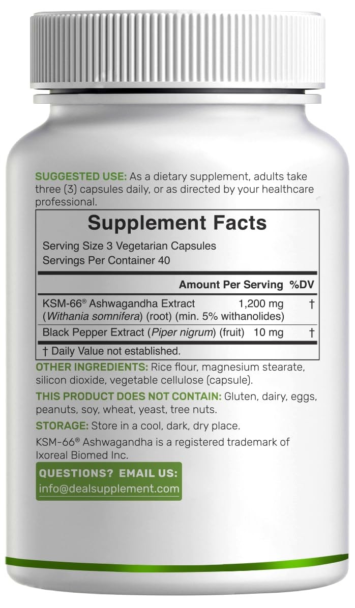 KSM 66 Ashwagandha 1,200mg with Black Pepper, 120 120 Count (Pack of 1)