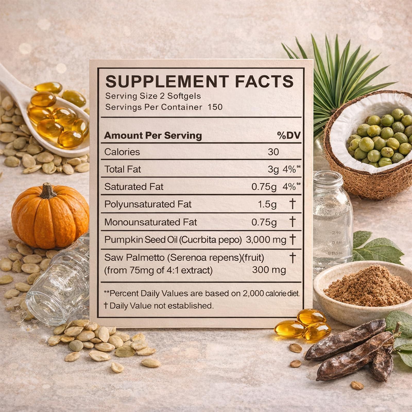 Seed Oil with Saw Palmetto, 300 Softgels, Cold Pressed Pumpkin Seed Oil