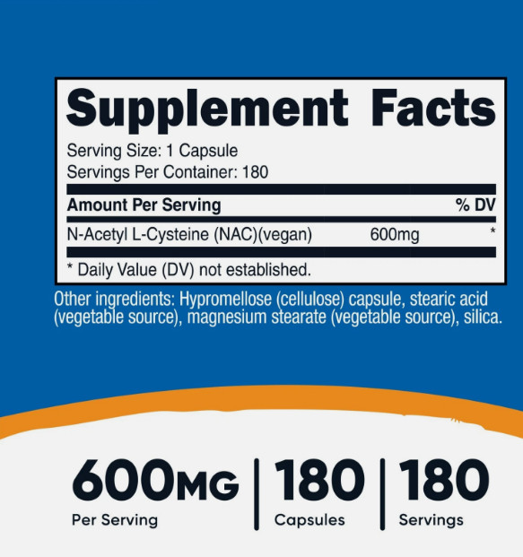Nutricost 600mg N-Acetyl L-Cysteine NAC Supplement – 180 Pieces