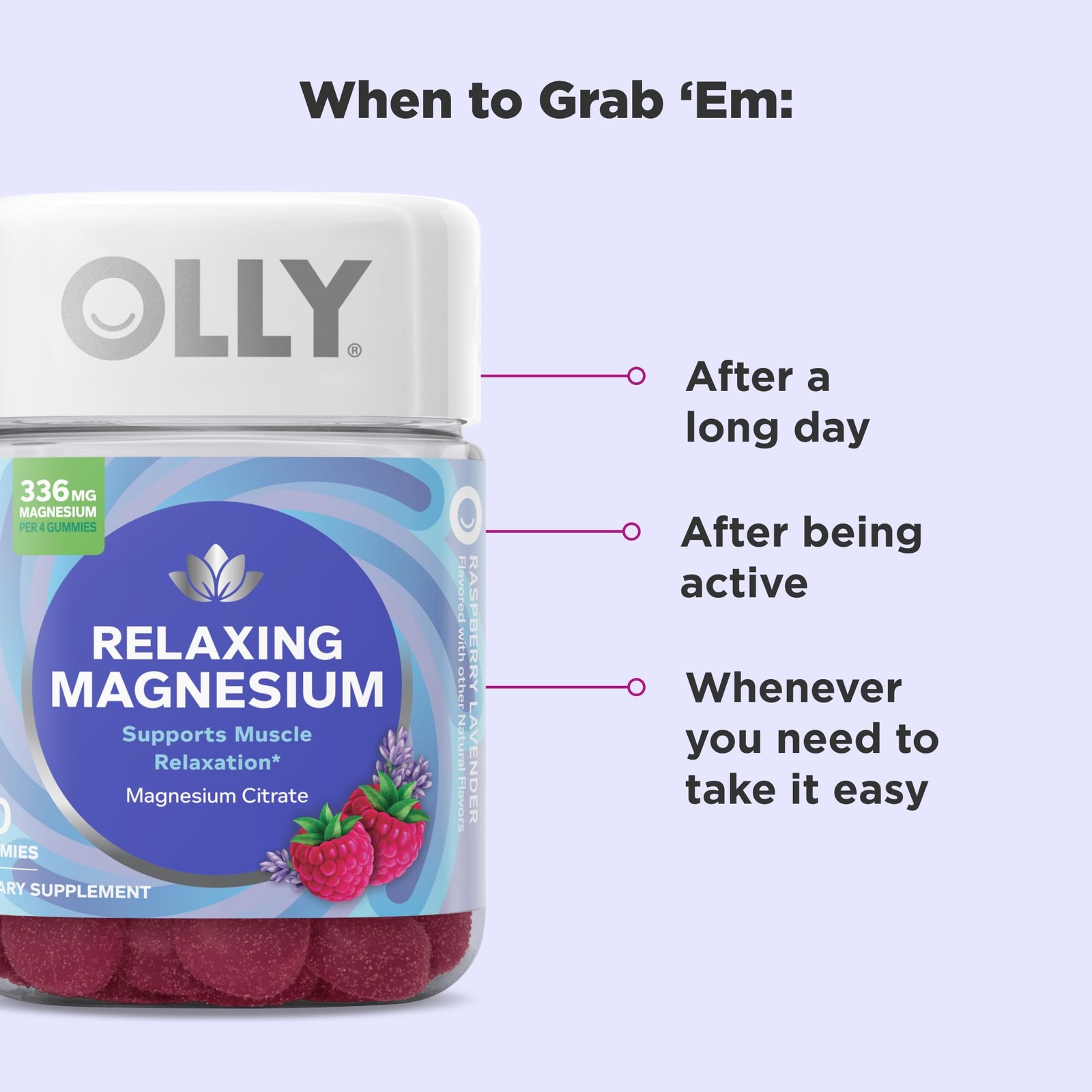 OLLY Relaxing Magnesium Gummies, Supports Muscle 1 Count (Pack of 120)