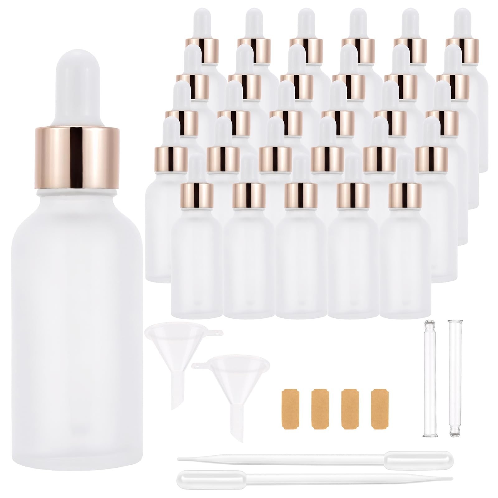 30 Pack 30ml Frosted Glass Sample Dropper Bottles, Rose Golden Caps | 1oz Eye…