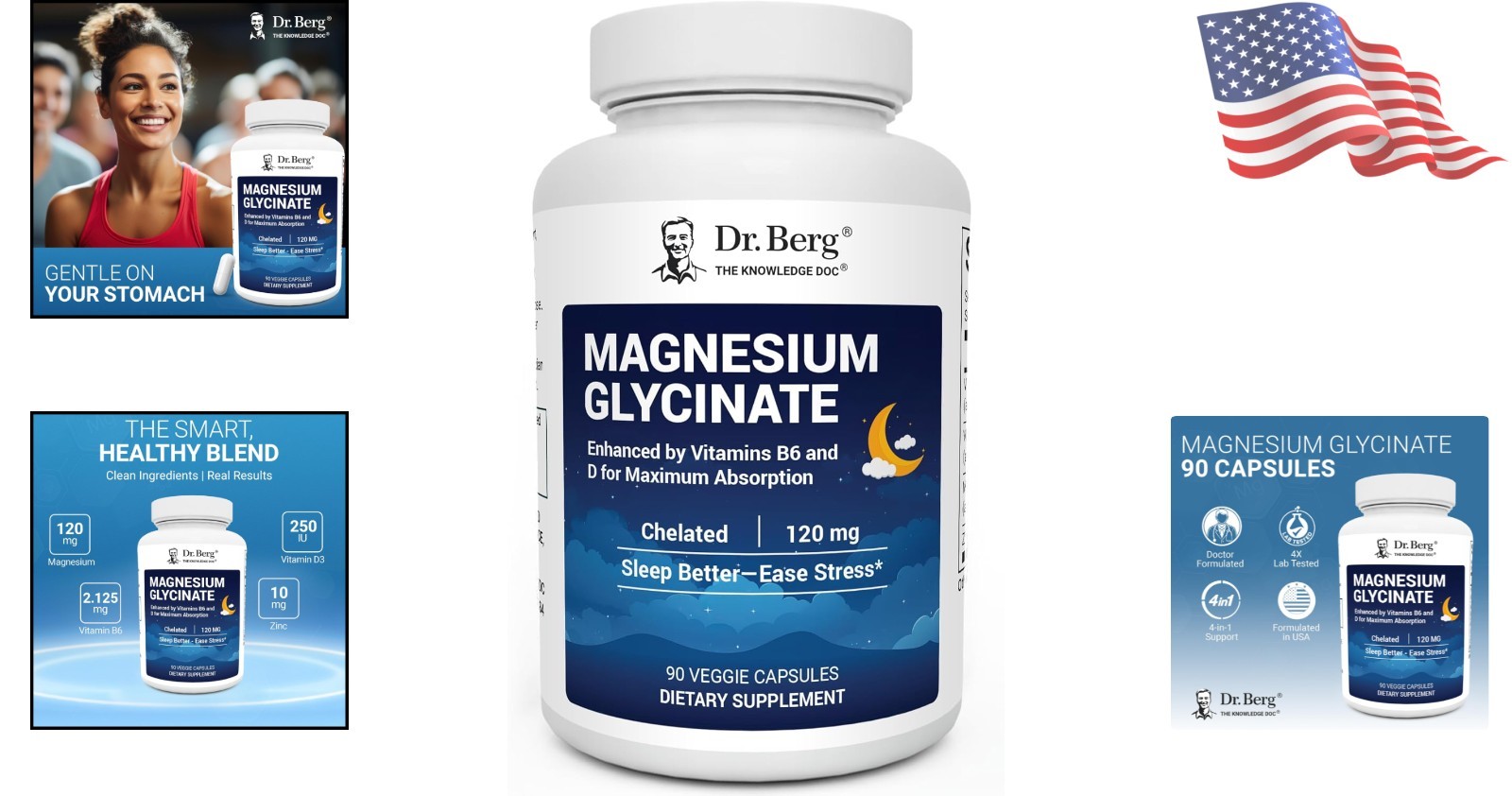 Dr. Berg Magnesium Glycinate Capsules, 90ct – Sleep, Stress & Muscle Support