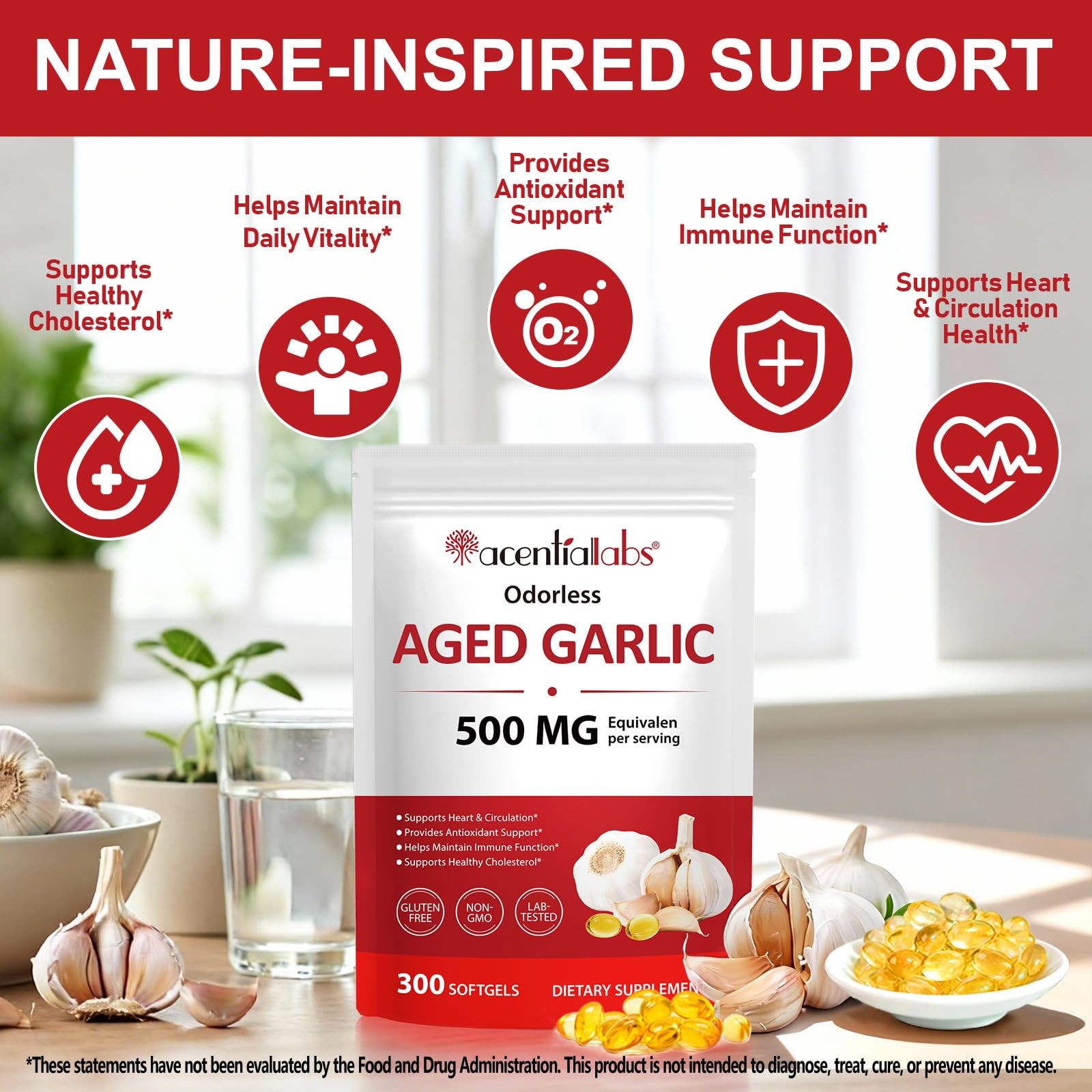 AUIWQWFI Odorless Aged Garlic Supplement – 500mg per 300 Count (Pack of 1)