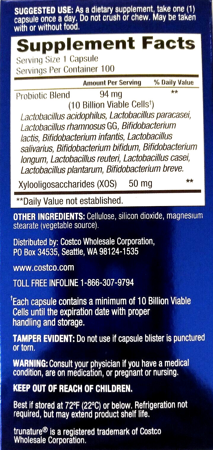 trunature ADVANCED DIGESTIVE PROBIOTIC (10 Billion cells) 100 Caps EXP 08/2025