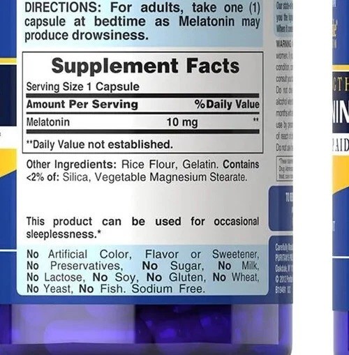 Melatonin 10Mg 3 Bottles X 60 Caps=180 rapid release capsules made in USA 2026