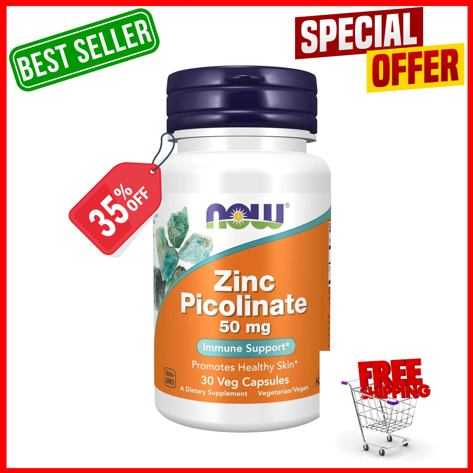 Now Foods Supplements, Zinc Picolinate 50 mg, Supports Enzyme Functions*, Immune