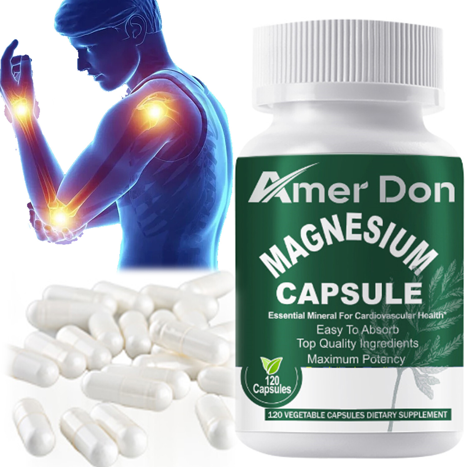 Amer Don High Absorption Magnesium Glycinate, 500 mg, 120 VegCaps US STOCK