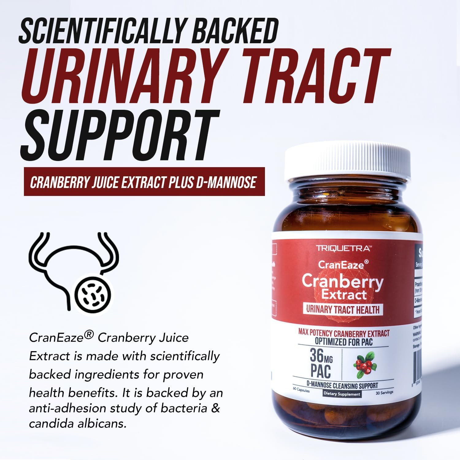 Craneaze®: Cranberry Juice Extract plus D-Mannose – 36 Mg PAC, 100% Soluble PAC