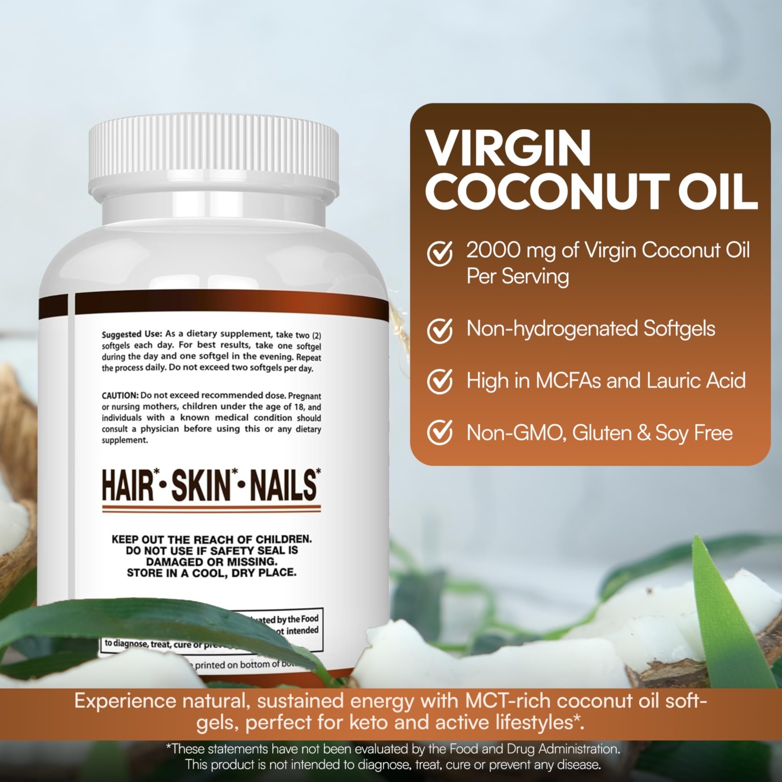 Organic Extra Virgin Coconut Oil 2000mg – Unrefined Cold Pressed Softgels for We