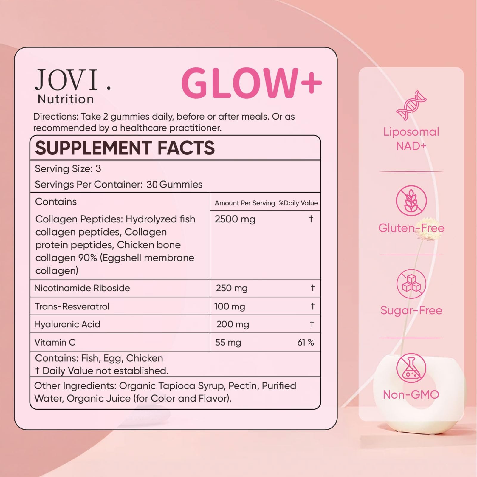 JOVI NUTRITION Jovi Glow+ NAD+ & Collagen Gummies, 90 Count (Pack of 1)