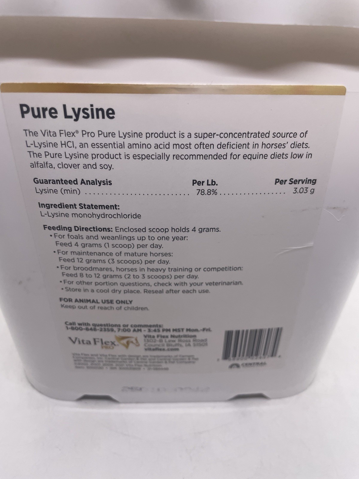 Vita Flex Pure Lysine – 4 lb. Bucket (151 day supply) **NEW SEALED**