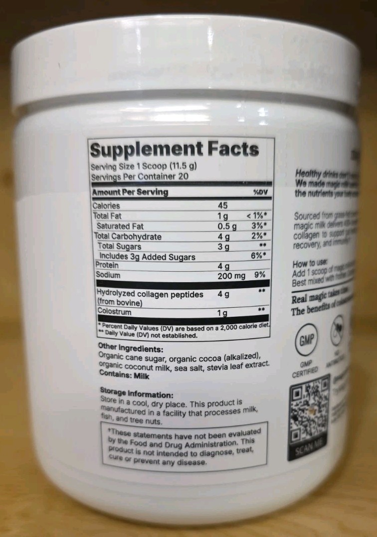 Magic Milk Colostrum Collagen Chocolate Flavor Immune Recovery 20 Servings 03/28