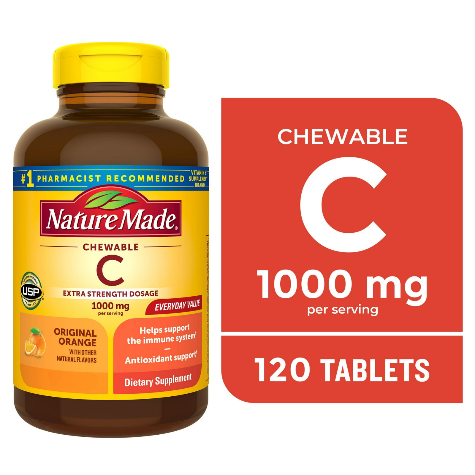Nature Made Extra Dosage Chewable Vitamin C 1000 mg per Serving Tablets,120Count