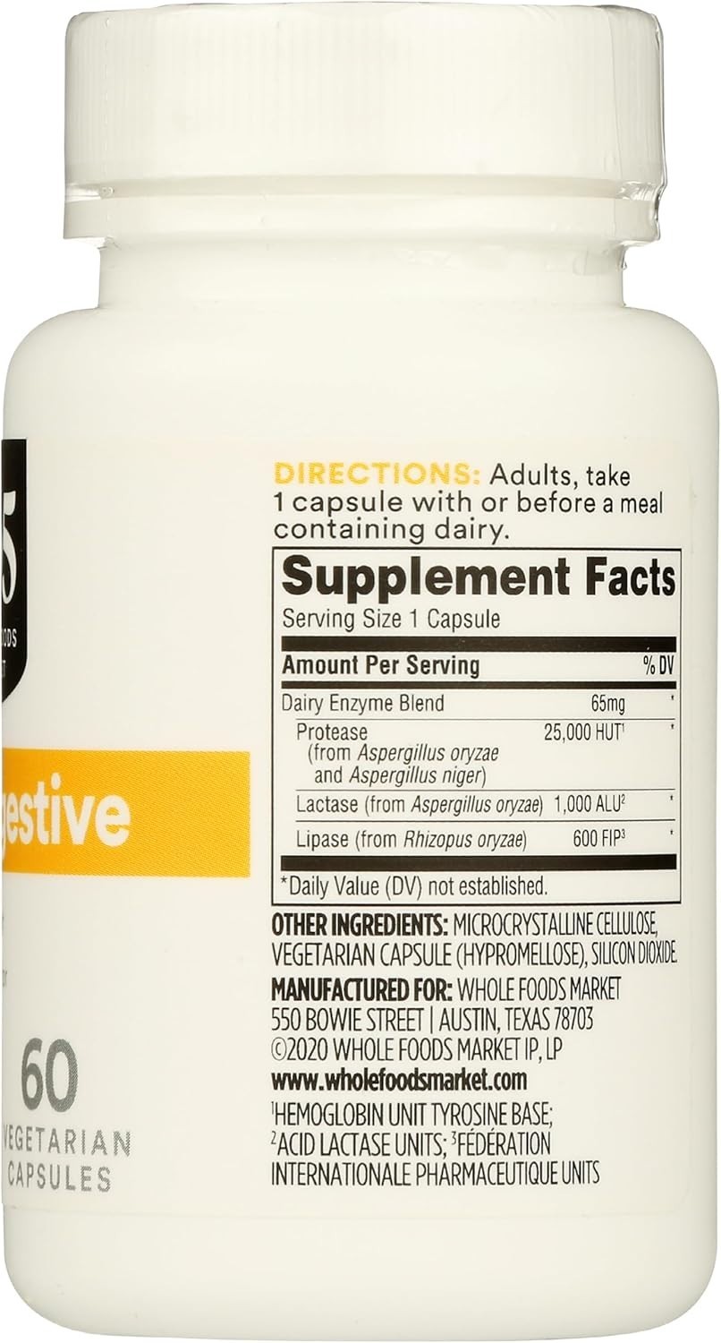 60 Count Dairy Digestive Enzymes: Unflavored Capsules for Supreme Digestion