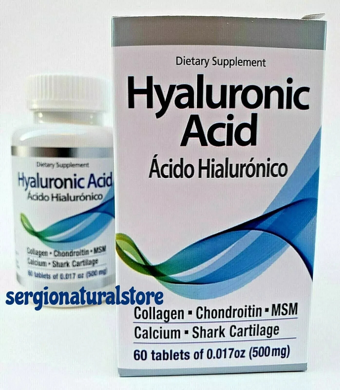 3 Packs ACIDO HIALURONICO 180 Tablets 500 MG. EACH HYALURONIC ACID COLAGENO