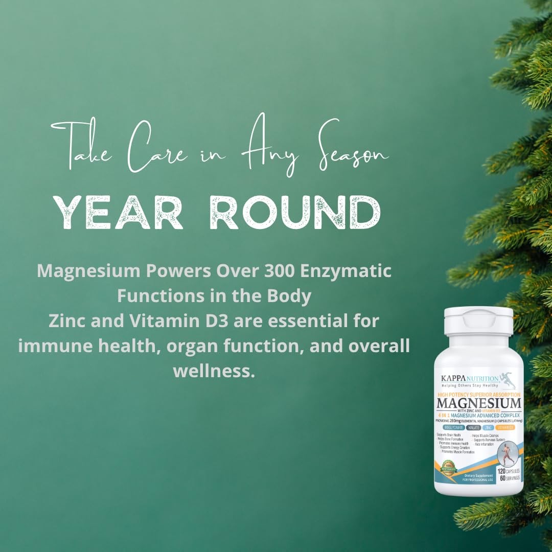 Kappa Nutrition Magnesium 4-in-1, 280mg Elemental 120 Count (Pack of 1)
