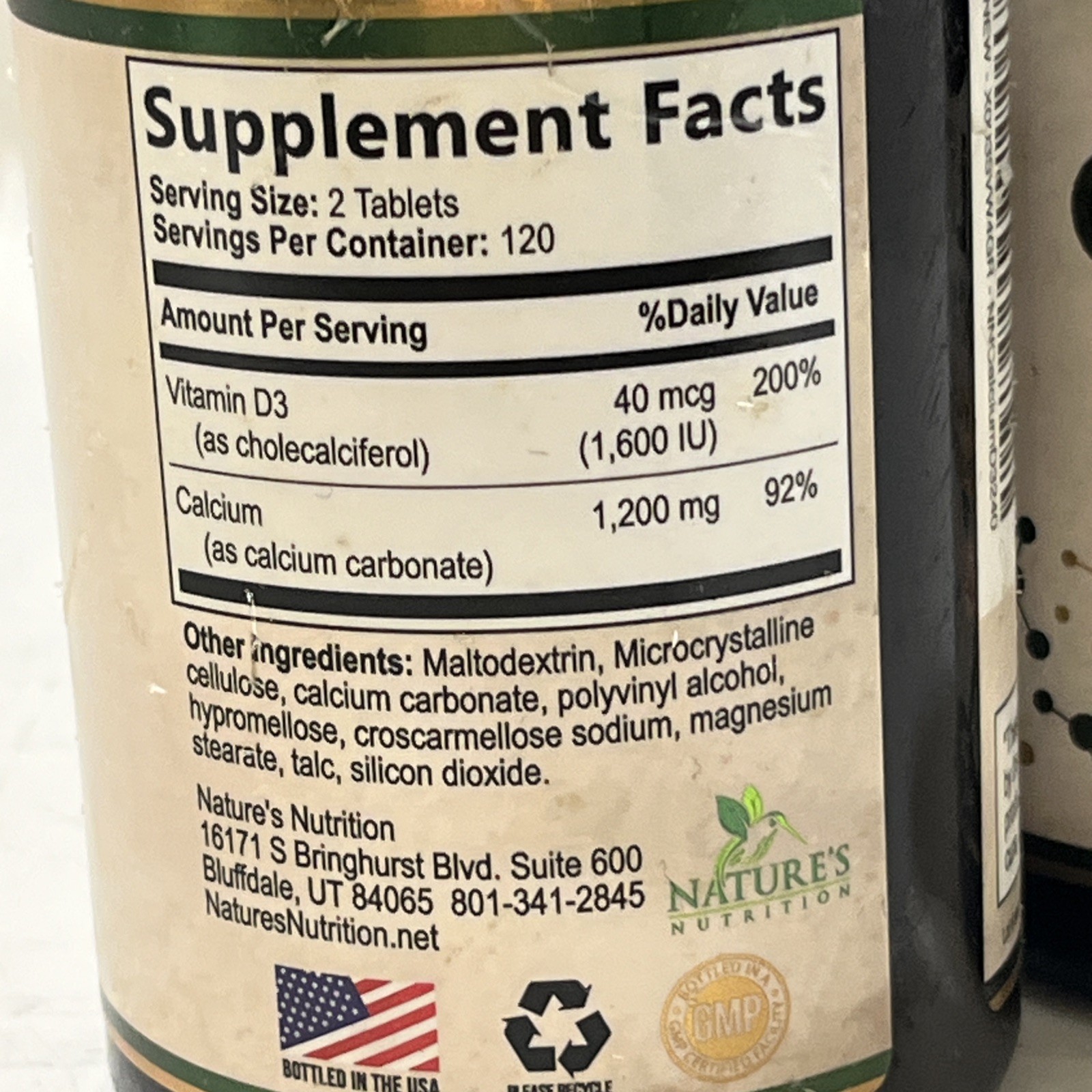 Natures Nutrition Calcium 1200mg 1600IU VitaminD3 Bone Strength Exp12/26 TWO LOT