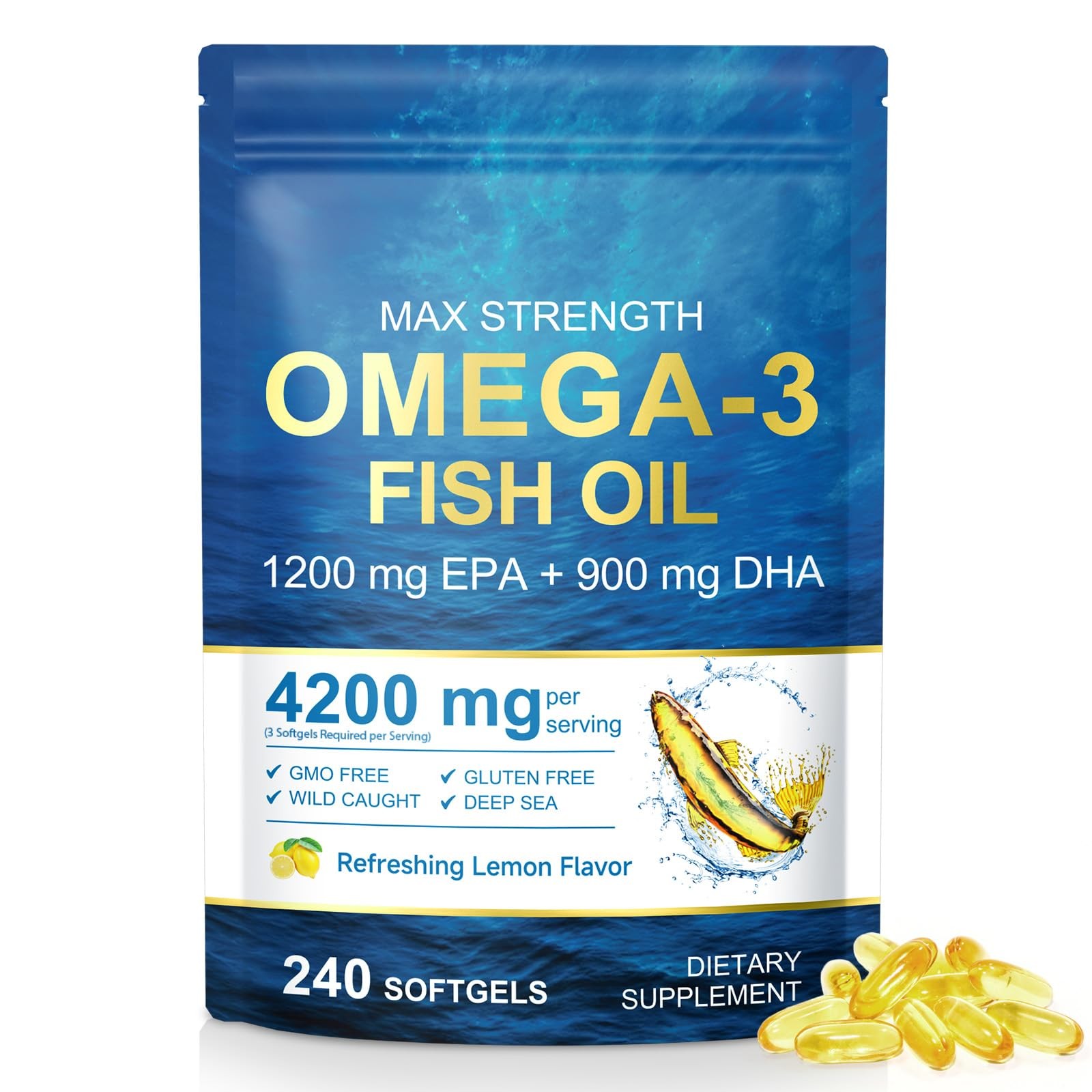 Omega 3 Fish Oil 4200mg per Serving (3 Softgels) – 240 Count (Pack of 1)