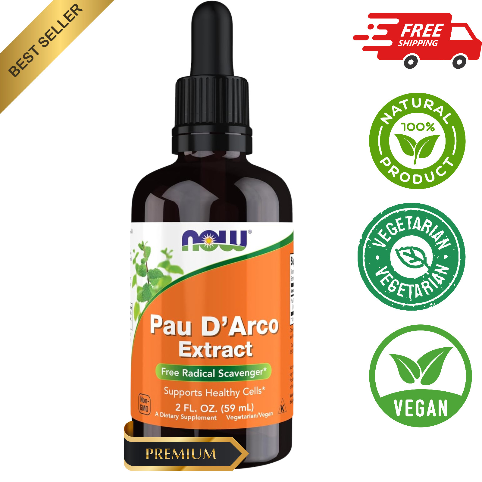 NOW Foods Pau D’Arco Liquid Extract 2oz Free Radical Scavenger Healthy Cells Sup