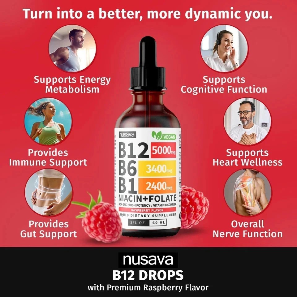 Vitamin B12 and B12 Liquid Drops B6 Sublingual Vitamin B Complex – B1