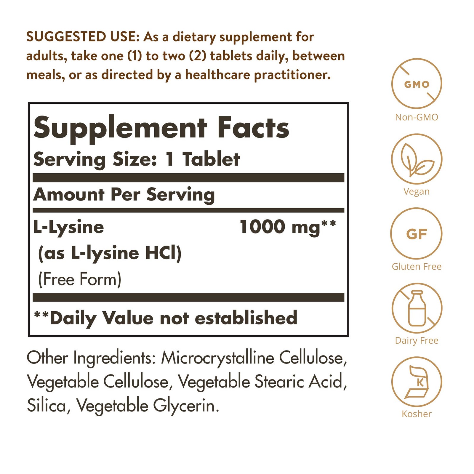 Solgar L-Lysine 1000 mg, 250 250 Count (Pack of 1), Standard Packaging