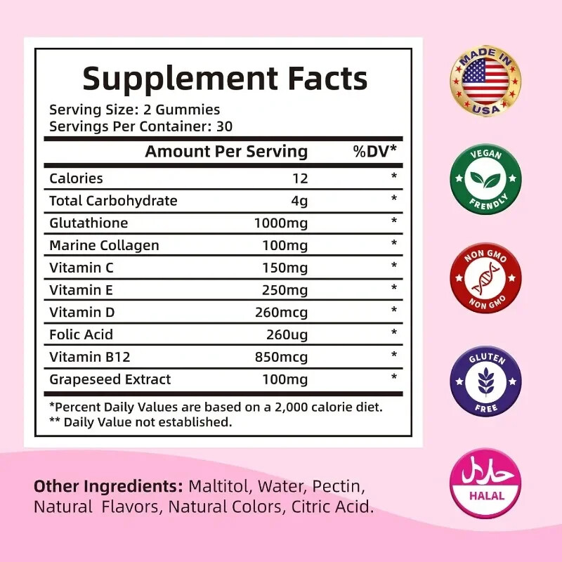 Collagen Glutathione Gummies Supplement 60 Capsules