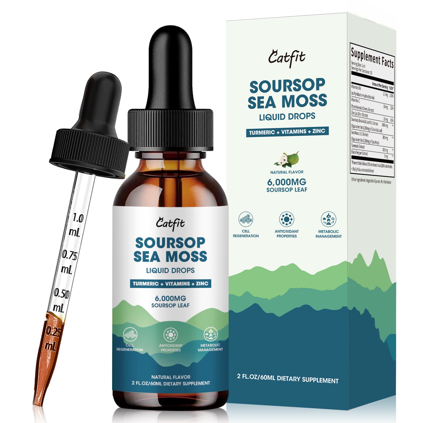 Sea Moss Soursop Leaves Extract with Turmeric Black Pepper Liquid Drop 60ML