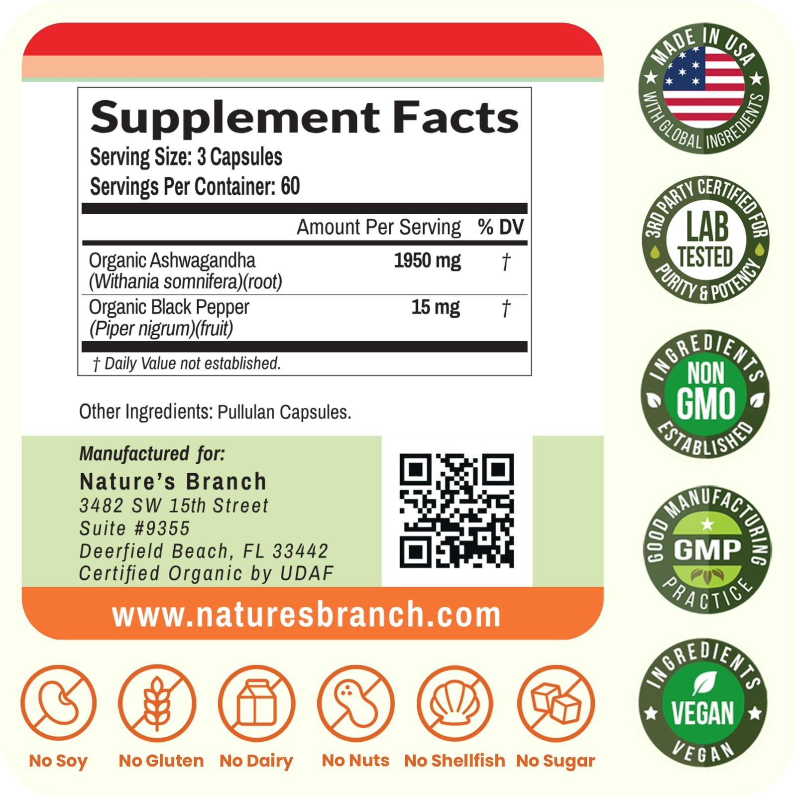 UDAF Certified Organic Ashwagandha with Black Pepper, 1965mg Extra Strength …